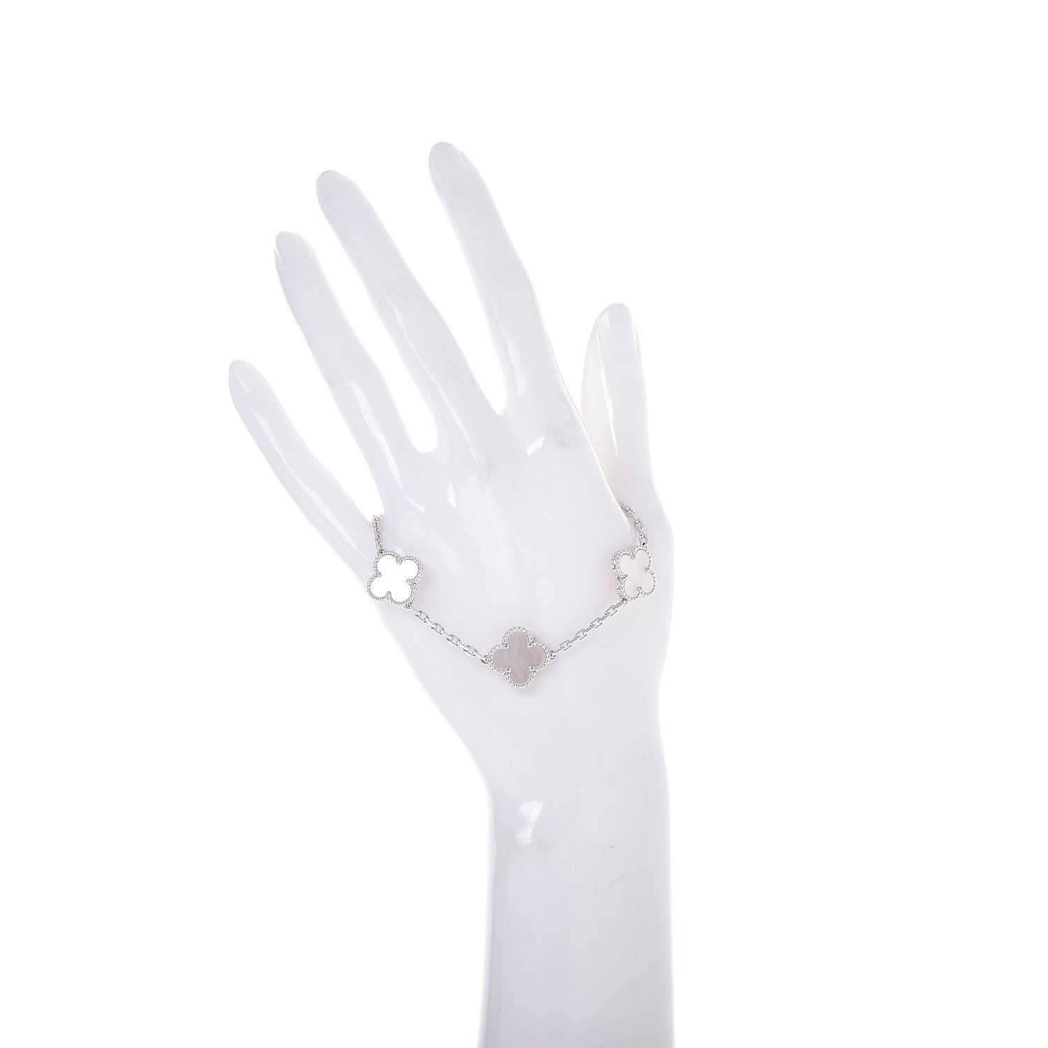 Van Cleef & Arpels 18K White Gold Mother of Pearl 5 Motifs Vintage Alhambra Bracelet 2 of 5
