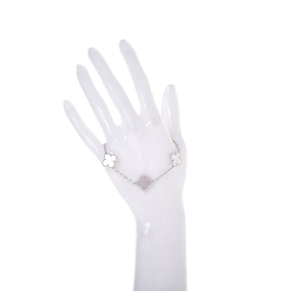 Van Cleef & Arpels 18K White Gold Mother of Pearl 5 Motifs Vintage Alhambra Bracelet 2 of 5