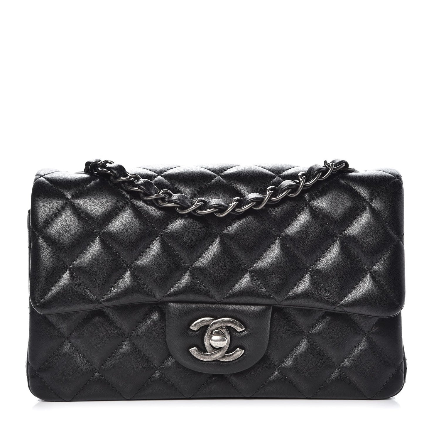 Lambskin Quilted Mini Rectangular Flap Black