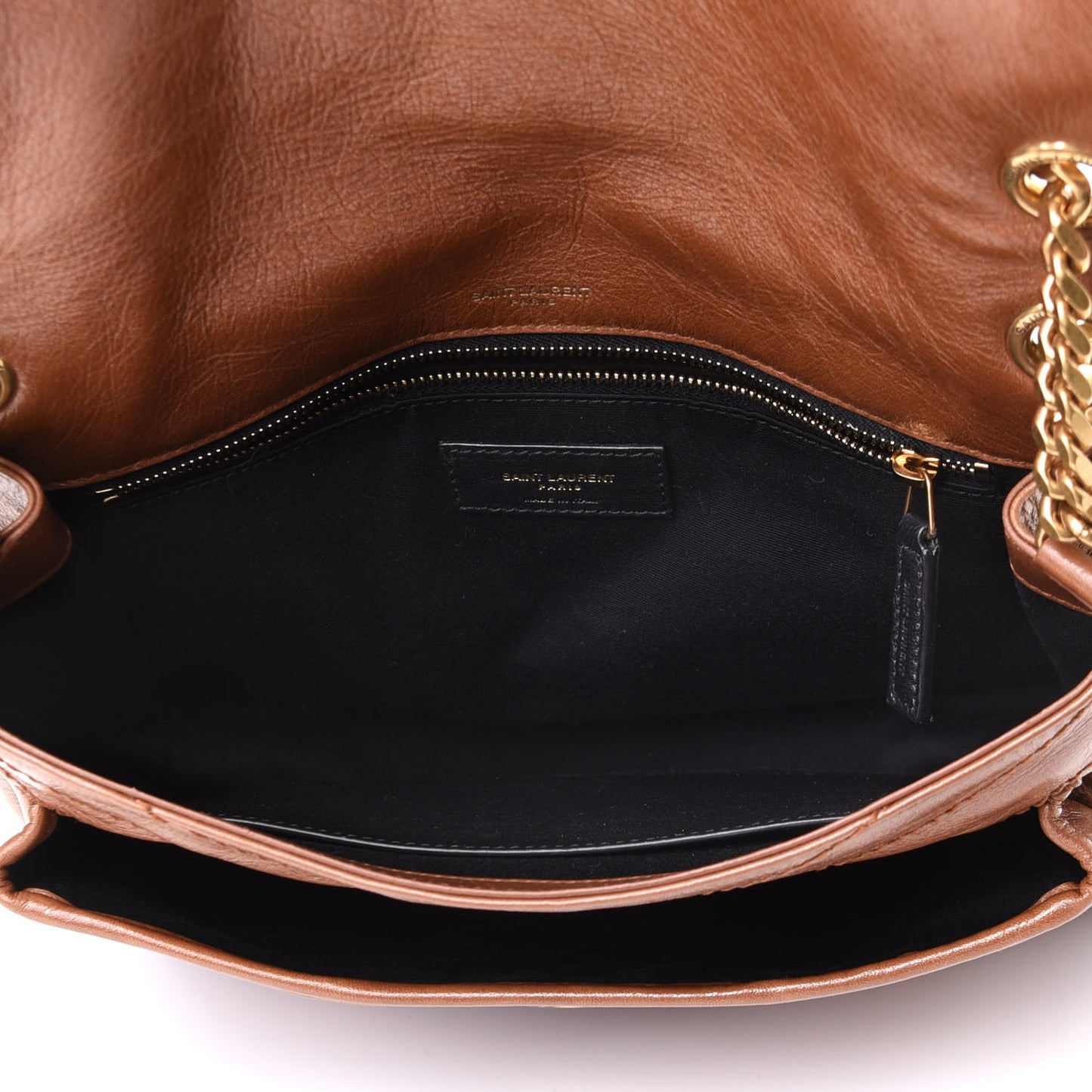 Crinkled Calfskin Matelasse Monogram Medium Niki Chain Satchel Caramel