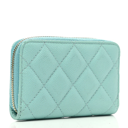 Chanel Caviar Quilted Zip Coin Purse Light Blue 3 of 9