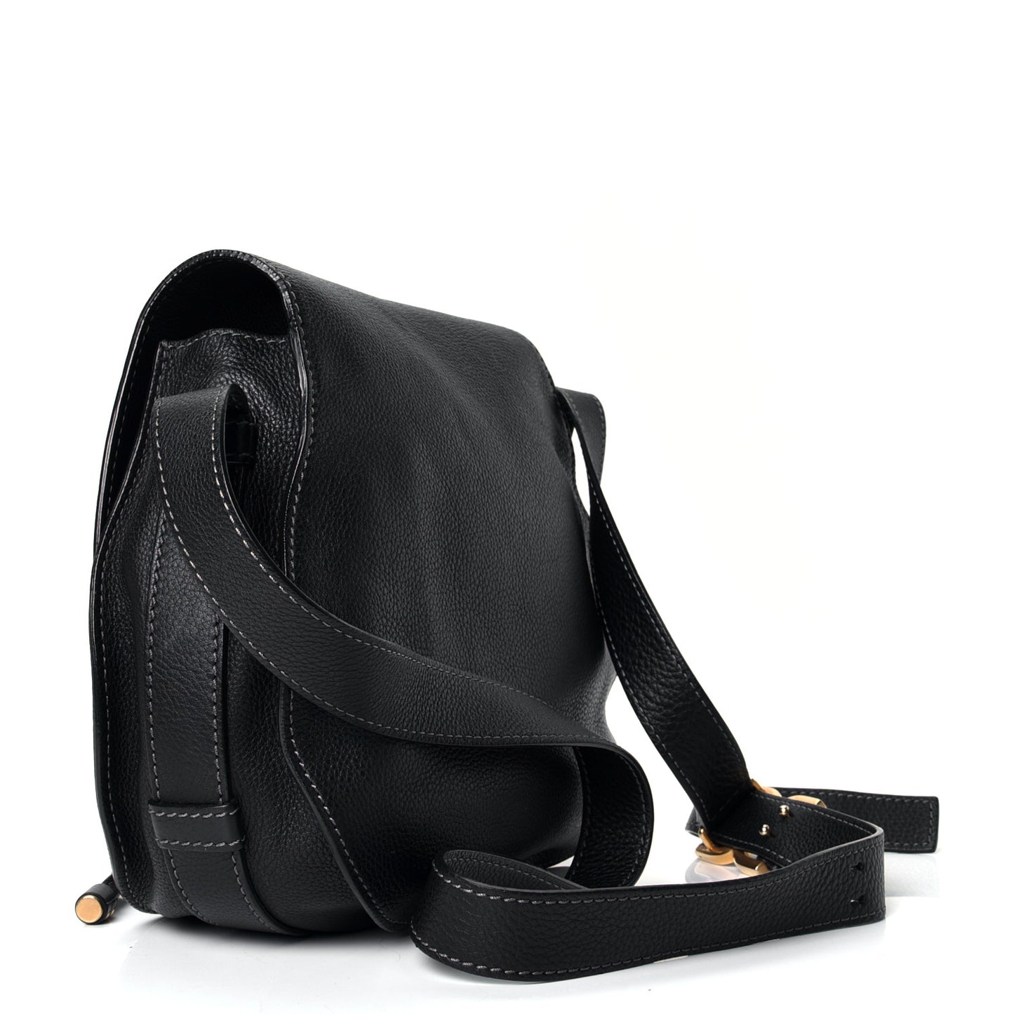 Calfskin Medium Marcie Round Crossbody Bag Black