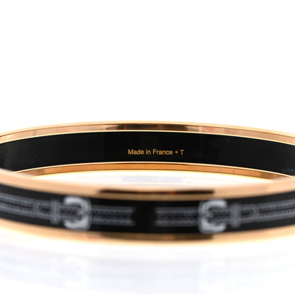 Hermes Enamel Printed Narrow Harnais Des Presidents Bracelet 70 Black White 5 of 6