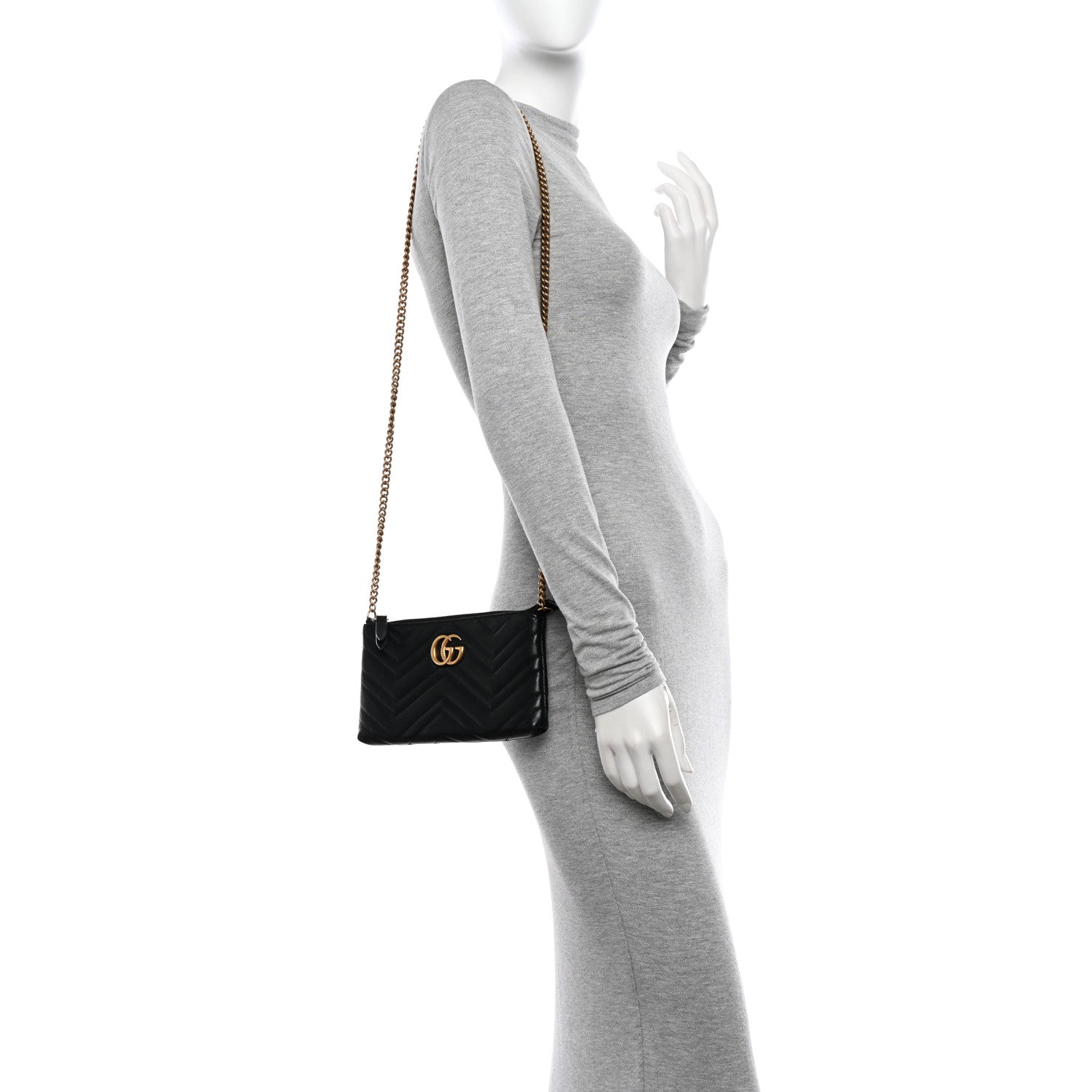 Gucci Calfskin Matelasse Mini GG Marmont Chain Bag Black 2 of 11