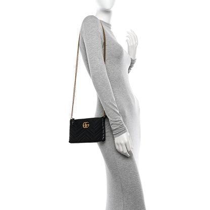 Gucci Calfskin Matelasse Mini GG Marmont Chain Bag Black 2 of 11