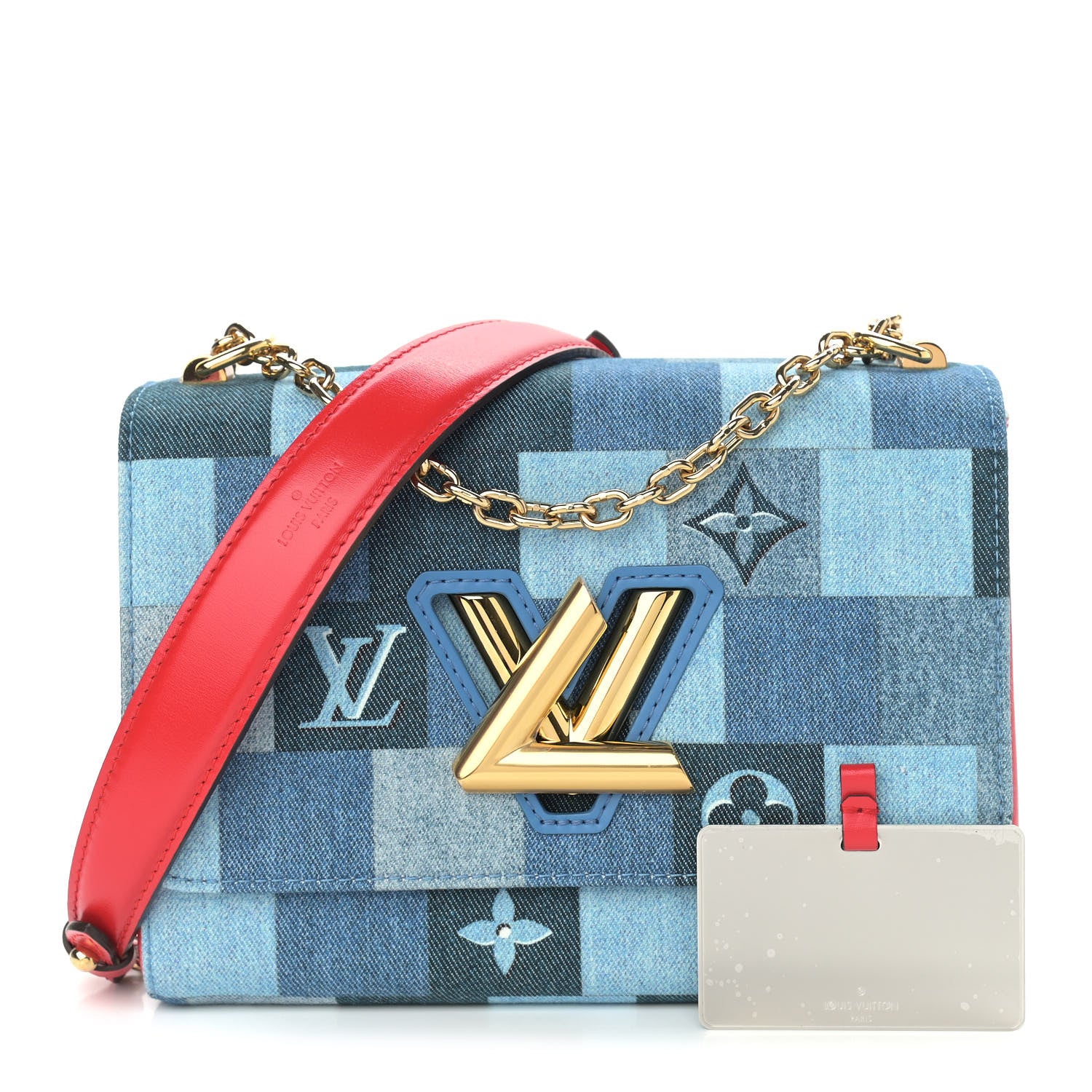 Louis Vuitton Denim Damier Monogram Twist Shoulder Bag MM Blue Rouge 1 of 9