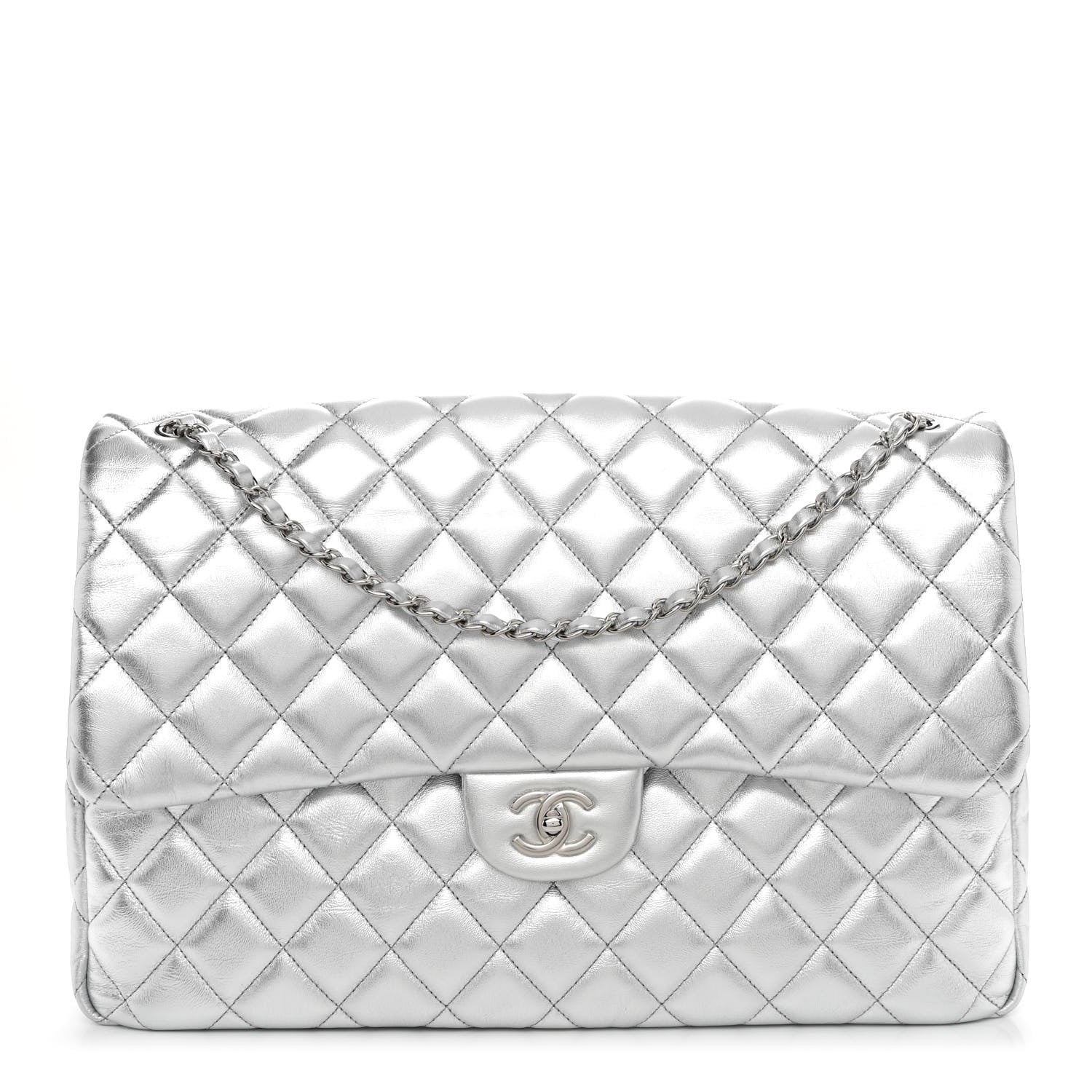 Chanel Metallic Lambskin Quilted XXL Travel Flap Bag Silver 1 of 11