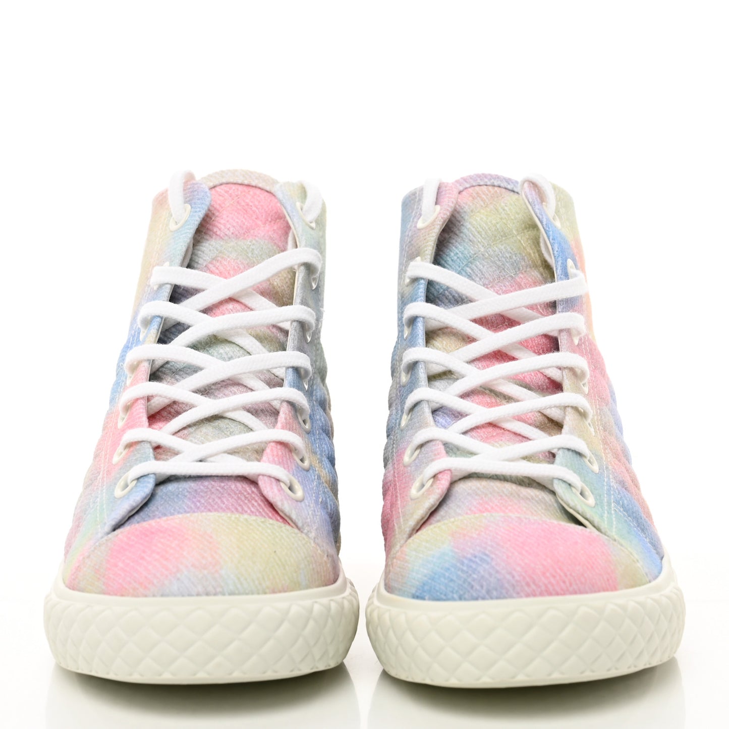 Printed Fabric Quilted High Top Sneakers 41 Green Pink Blue White