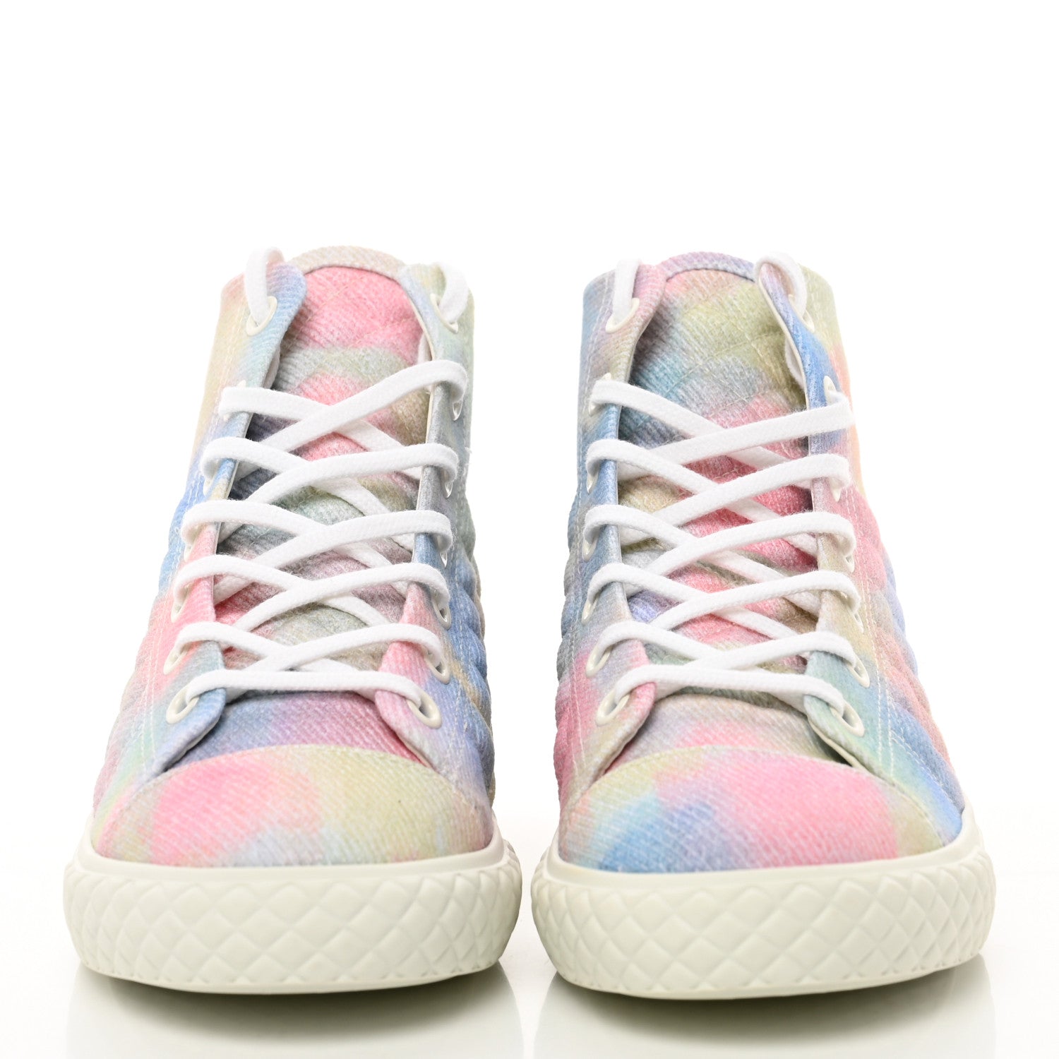 Chanel Printed Fabric Quilted High Top Sneakers 41 Green Pink Blue White 2 of 10