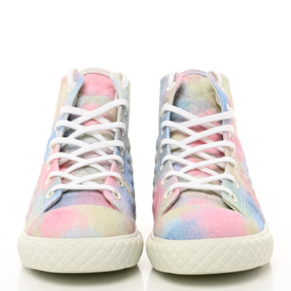 Chanel Printed Fabric Quilted High Top Sneakers 41 Green Pink Blue White 2 of 10