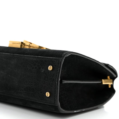 Saint Laurent Nubuk Crocodile Embossed Mini Classic Monogram Cassandra Top Handle Black 10 of 11