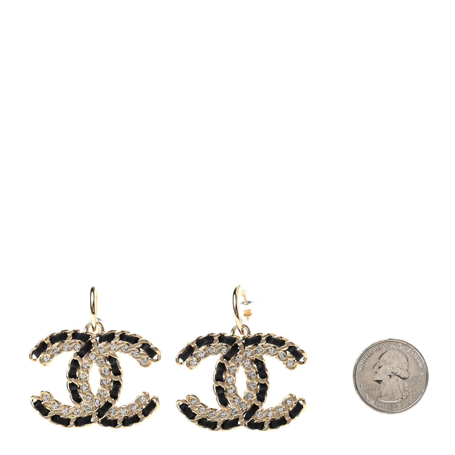 Chanel Crystal Lambskin Chain CC Vintage Allure Stud Earrings Black Gold 2 of 4