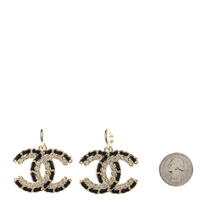 Chanel Crystal Lambskin Chain CC Vintage Allure Stud Earrings Black Gold 2 of 4