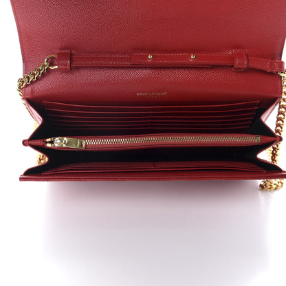Saint Laurent Grain De Poudre Matelasse Chevron Monogram Chain Wallet Red 4 of 14