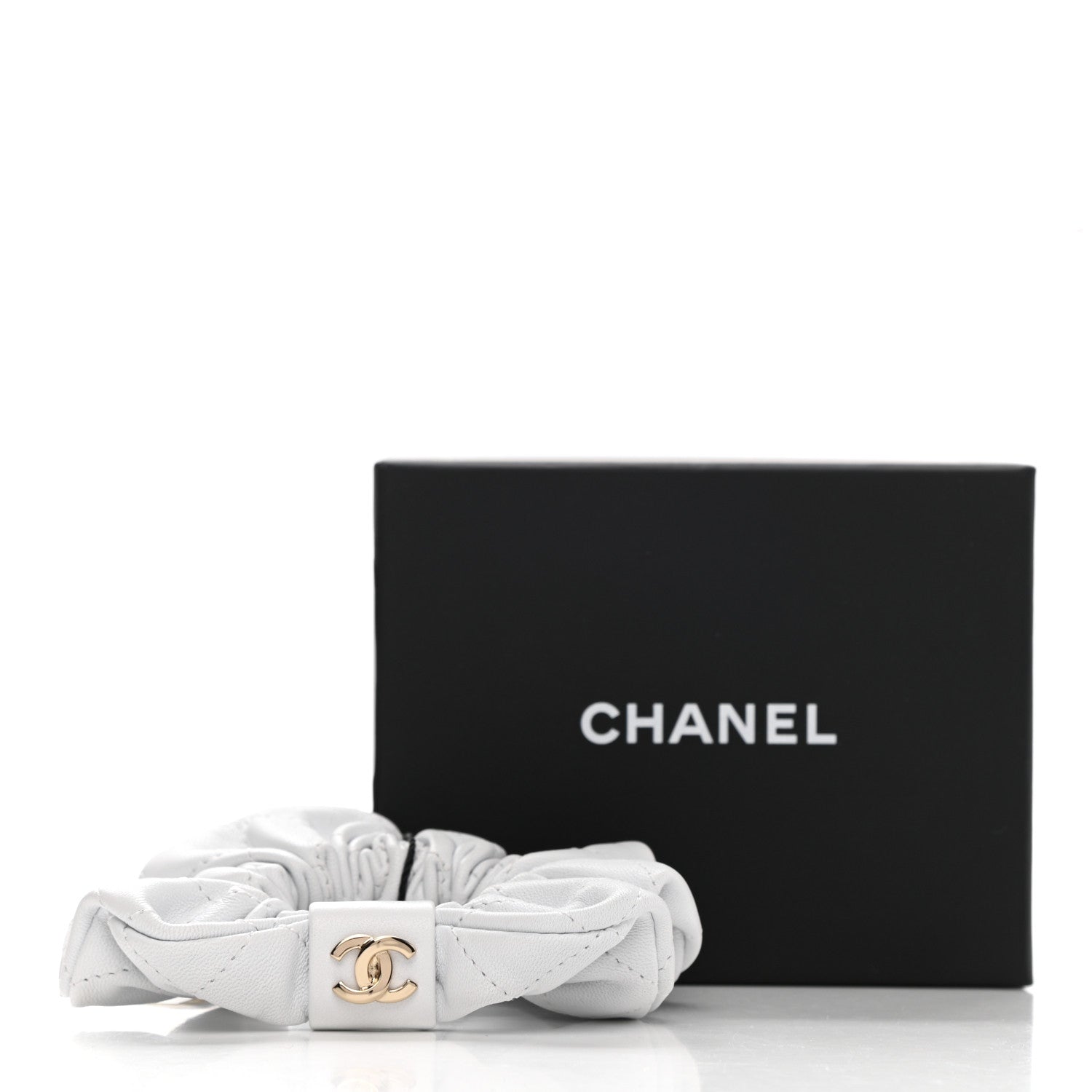 Chanel Lambskin Quilted CC Hair Scrunchie White 5 of 5