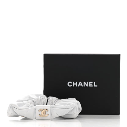 Chanel Lambskin Quilted CC Hair Scrunchie White 5 of 5
