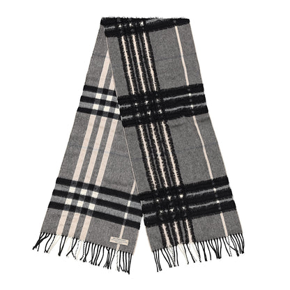 Burberry Cashmere Giant Check Fringe Scarf Grey Beige 1 of 4