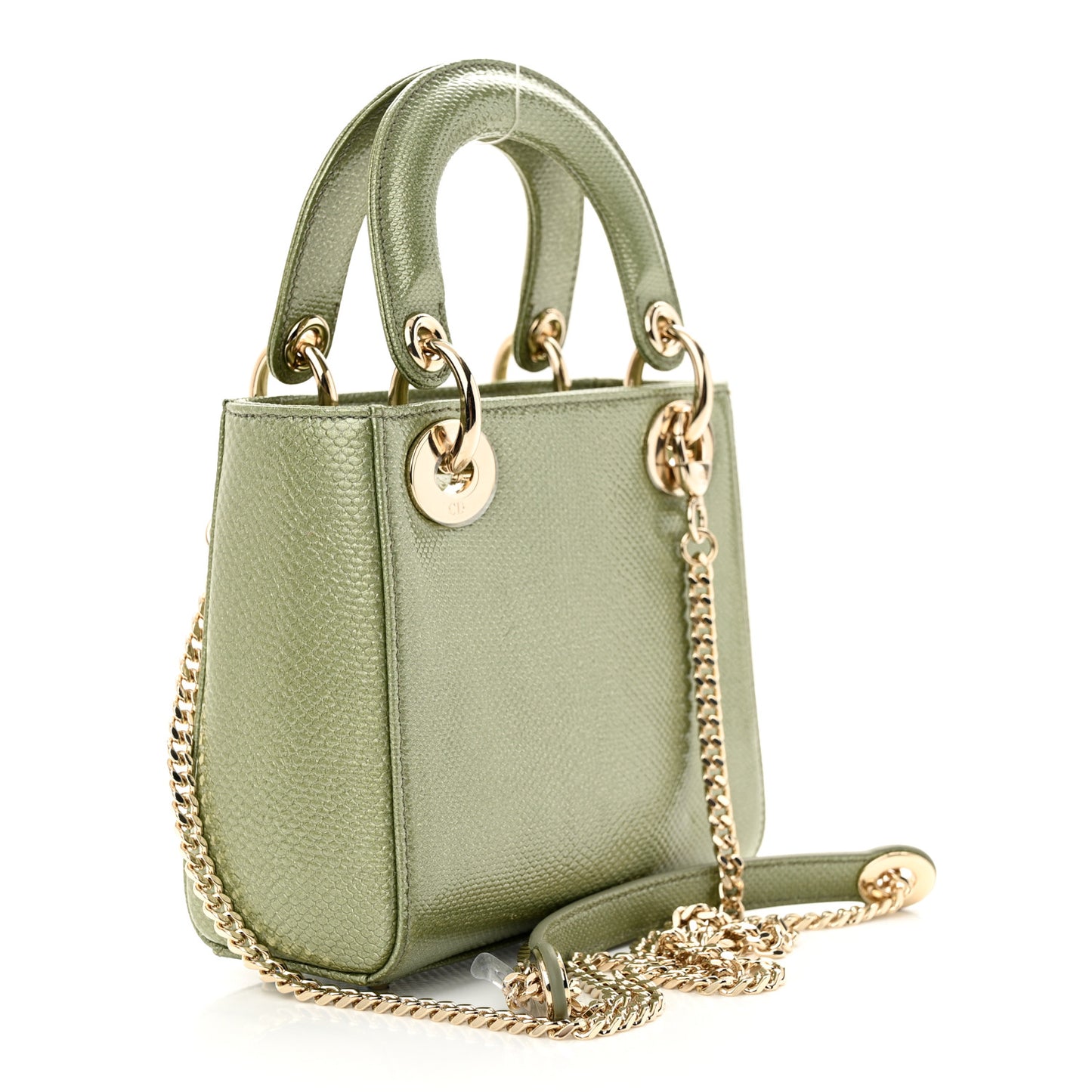CHRISTIAN DIOR Metallic Lizard Mini Lady Dior Green