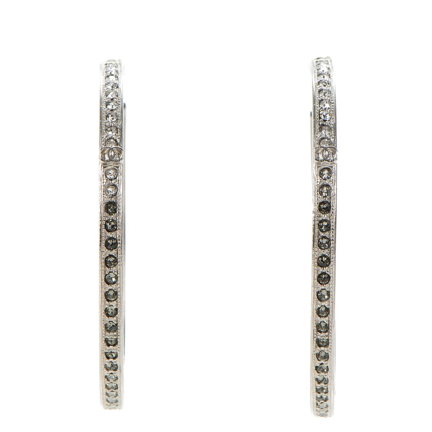 Chanel Crystal CC Hoop Earrings Grey Silver 1 of 8