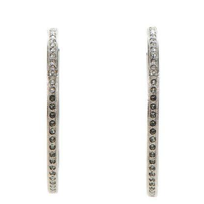 Chanel Crystal CC Hoop Earrings Grey Silver 1 of 8