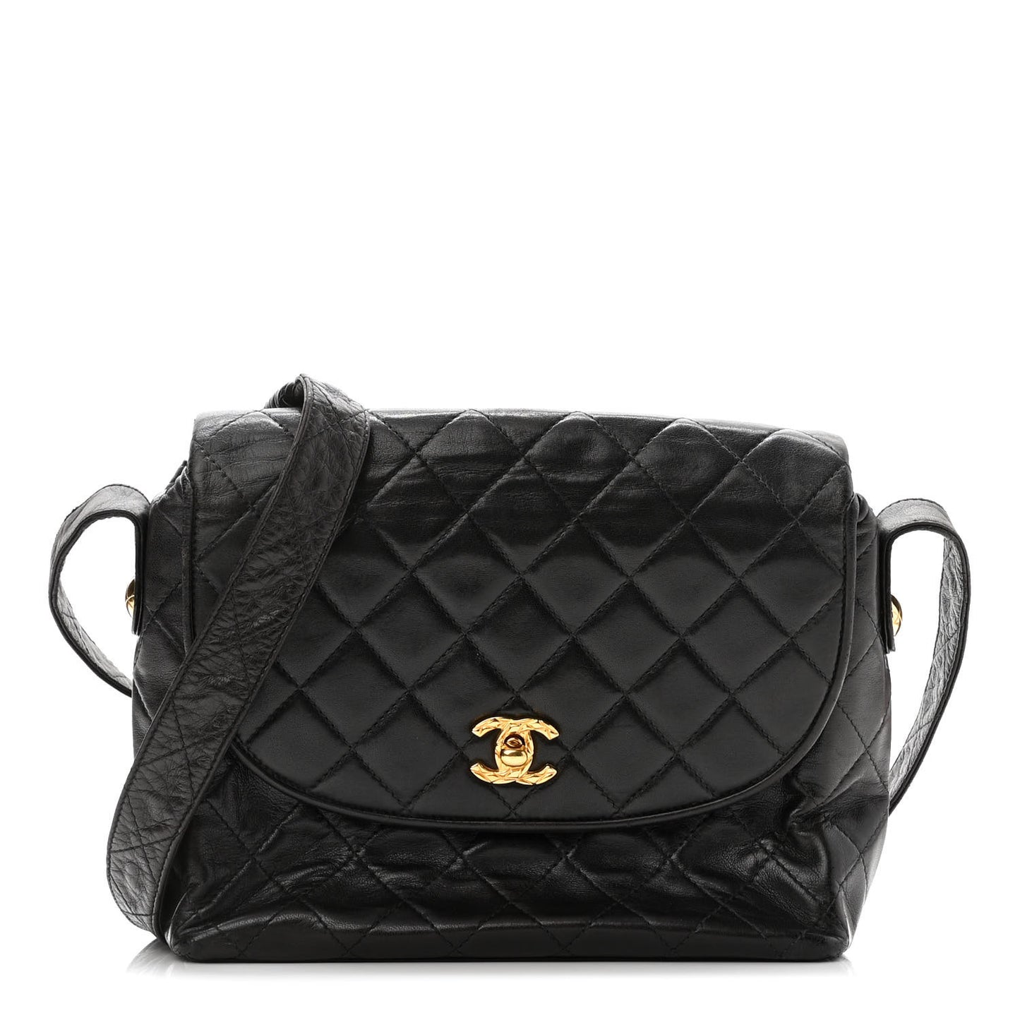 Lambskin Quilted CC Flap Shoulder Bag Black