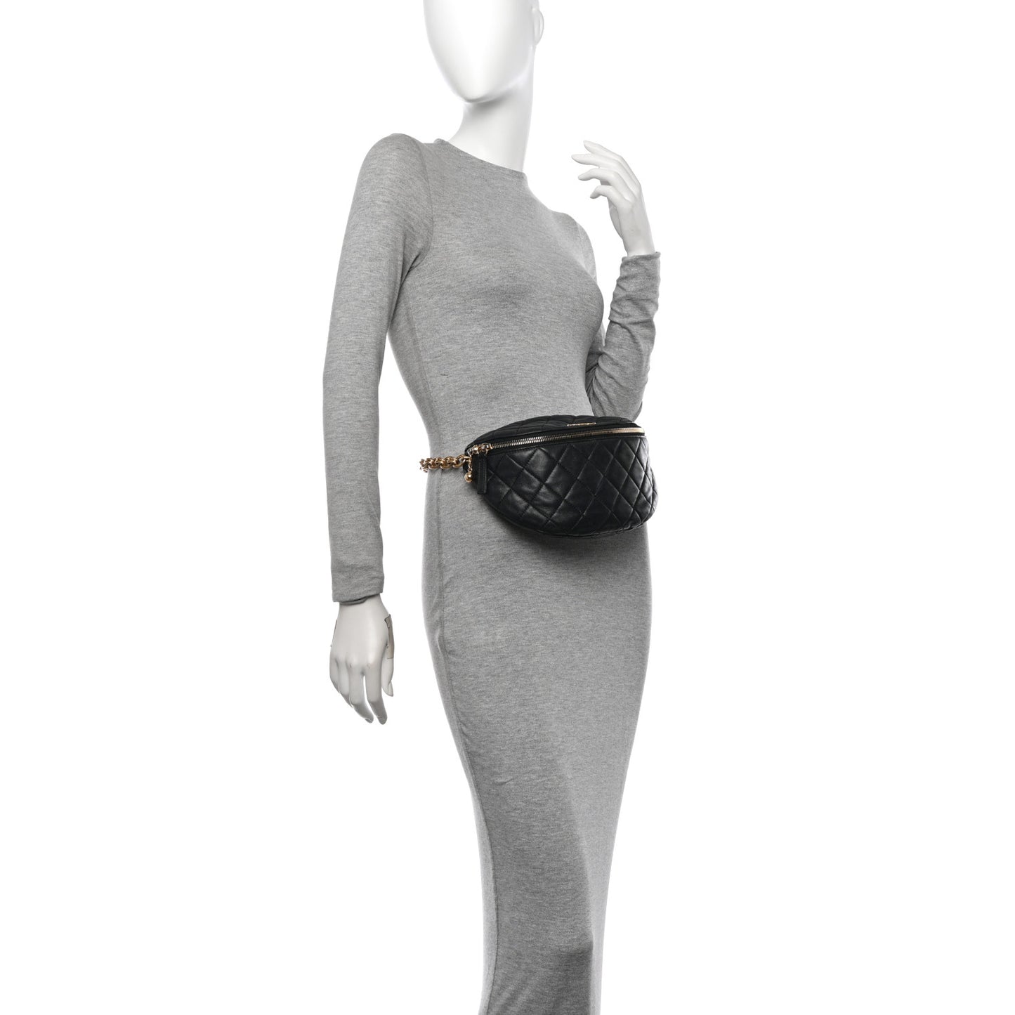 Lambskin Pearl Quilted CC Belt Bag Black