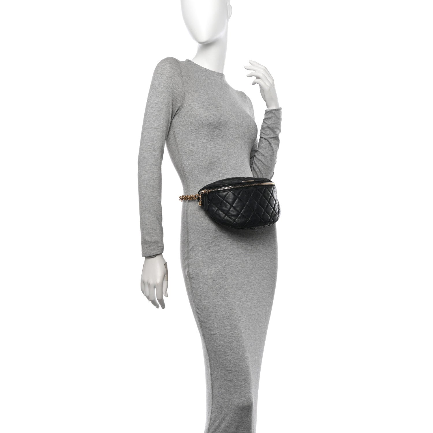 Chanel Lambskin Pearl Quilted CC Belt Bag Black 2 of 12