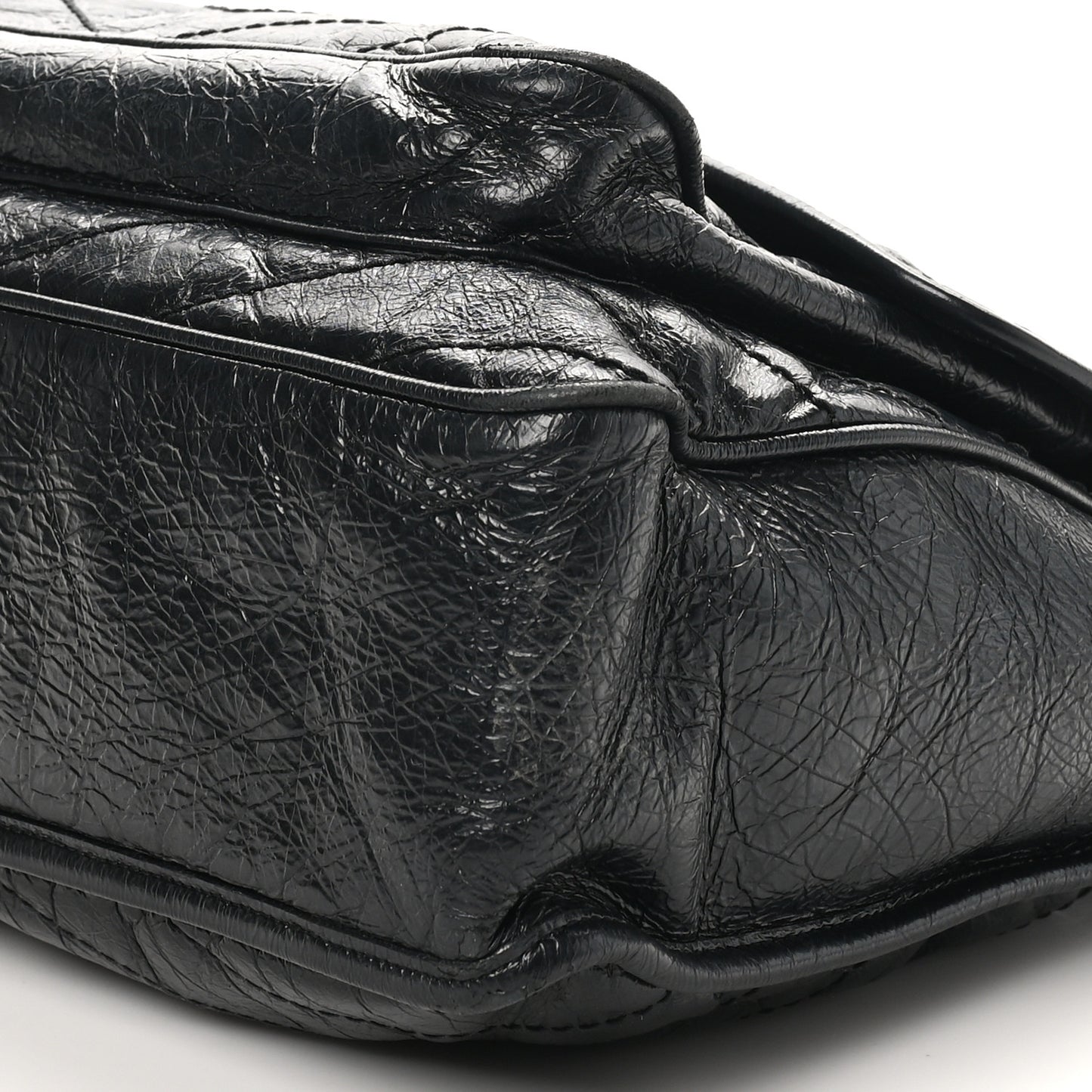 Crinkled Calfskin Matelasse Monogram Large Niki Chain Satchel Black