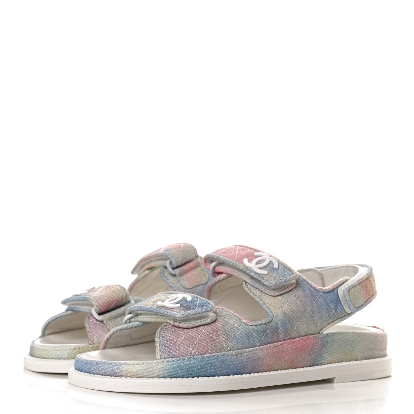 Printed Fabric Quilted Dad Sandals 36 Green Pink Blue