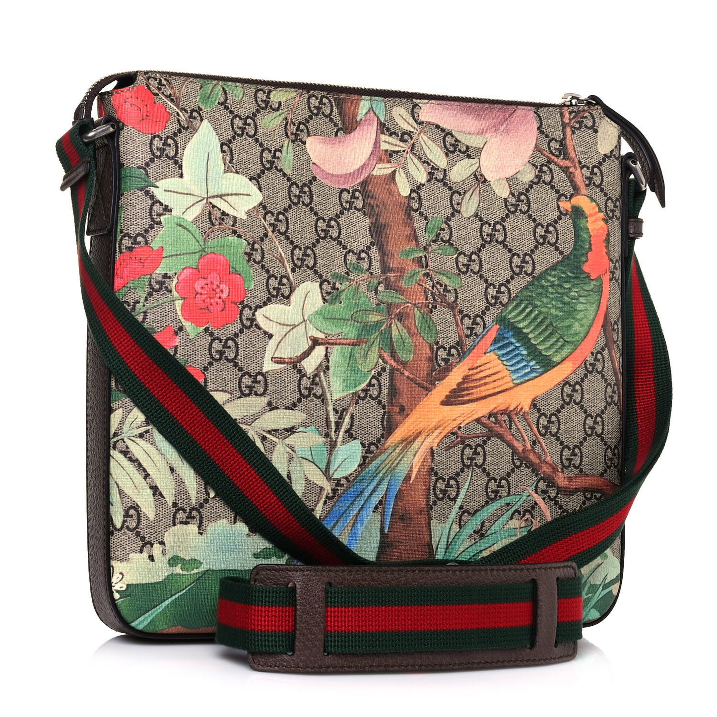 GG Supreme Monogram Tian Web Medium Flat Messenger Beige Multicolor New Acero