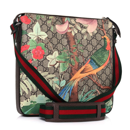 Gucci GG Supreme Monogram Tian Web Medium Flat Messenger Beige Multicolor New Acero 2 of 13