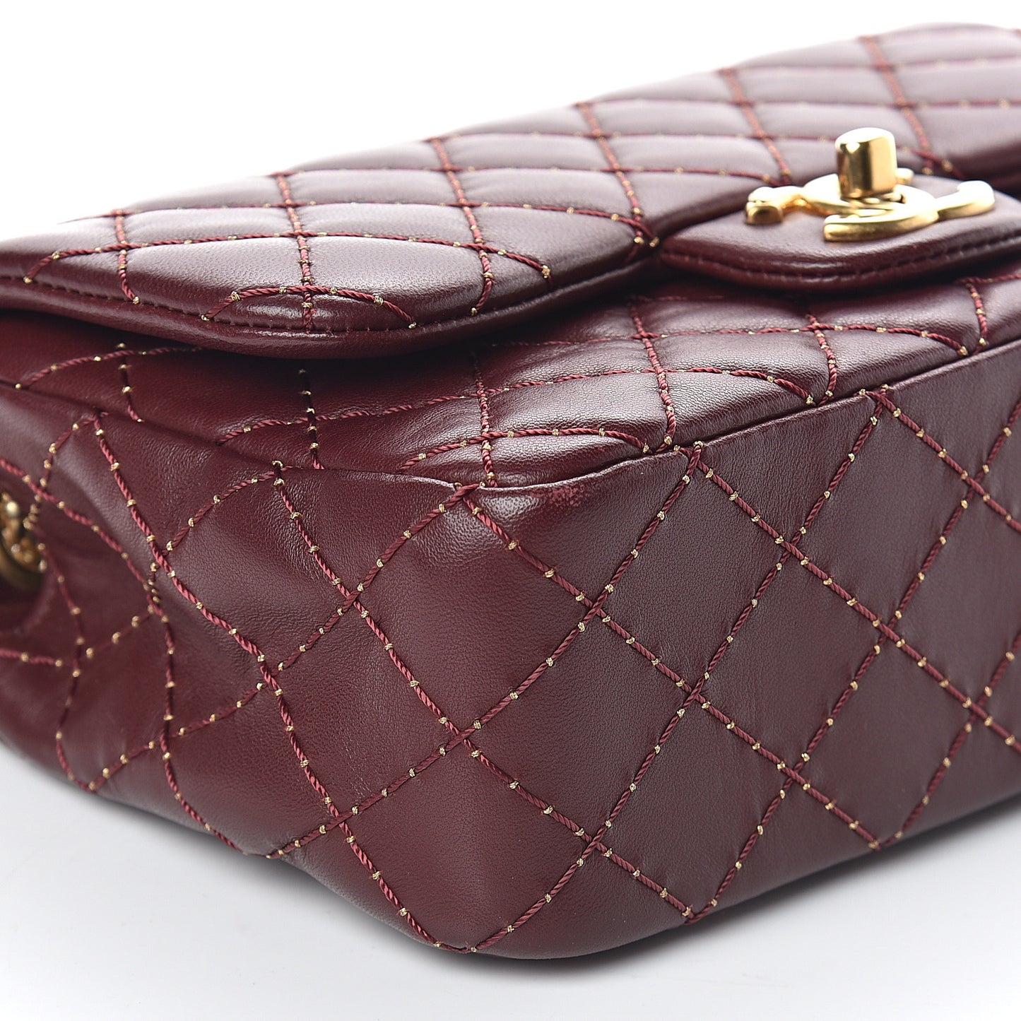 Lambskin Quilted Mini Studded Flap Burgundy