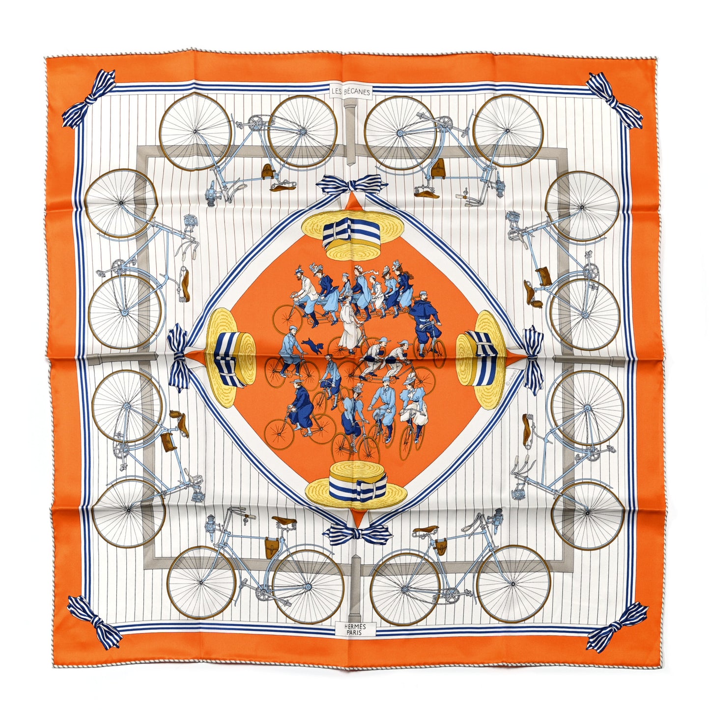 Silk Vintage Les Becanes Scarf 70 Orange White Bleu