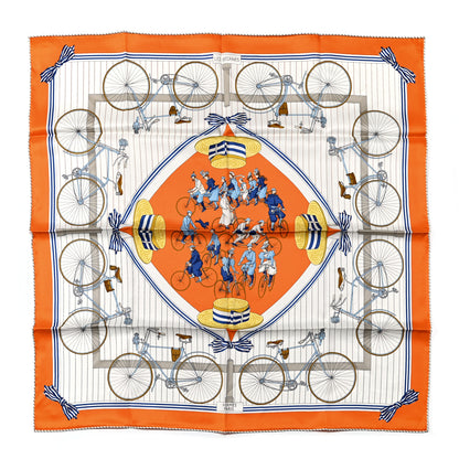 Hermes Silk Vintage Les Becanes Scarf 70 Orange White Bleu 1 of 5