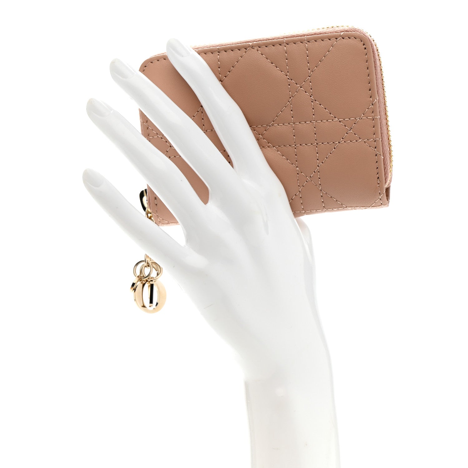 Christian Dior Lambskin Cannage Small Lady Dior Voyageur Coin Purse Rose Des Vents 2 of 7