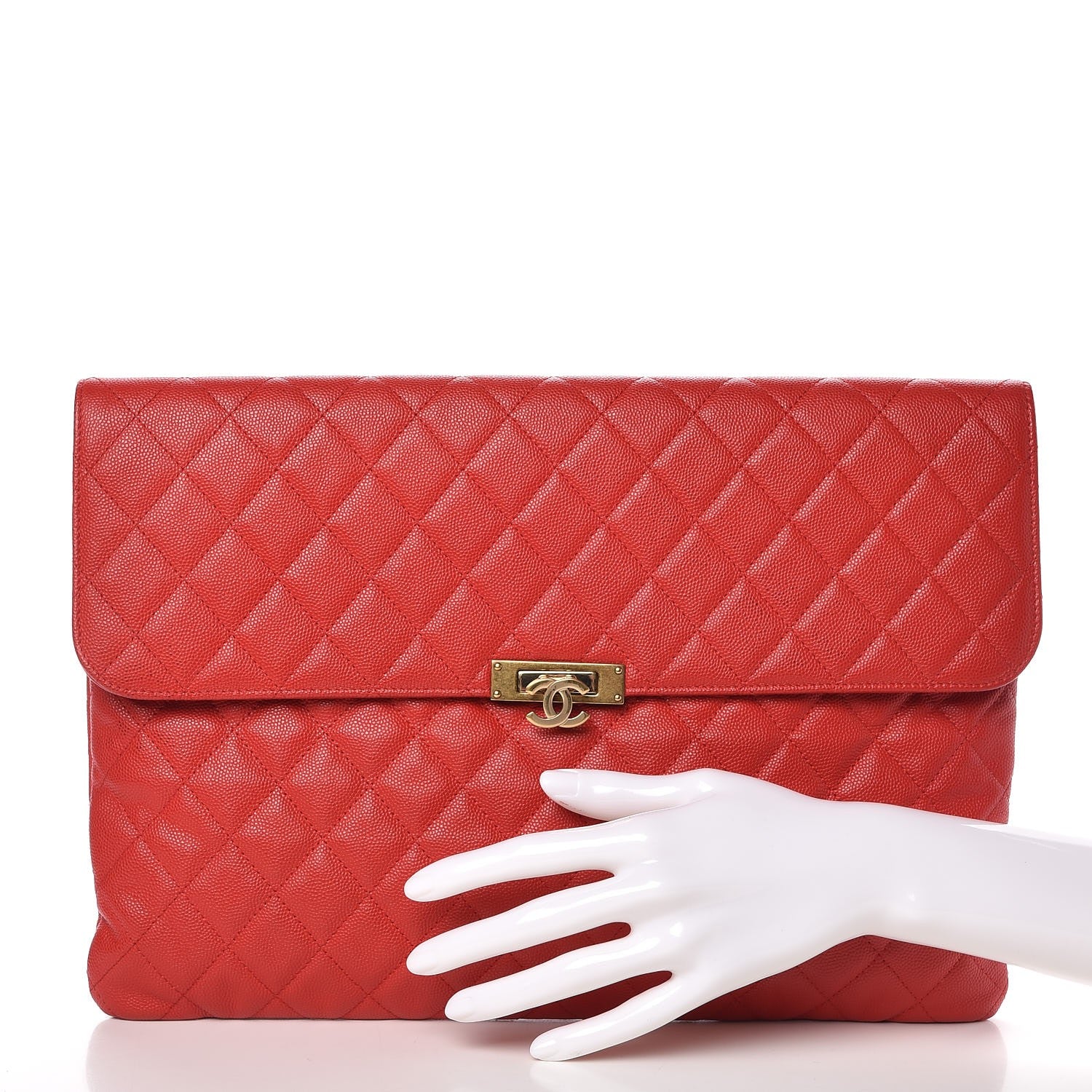 Chanel Caviar Quilted Large Golden Class Pouch Red 2 of 9