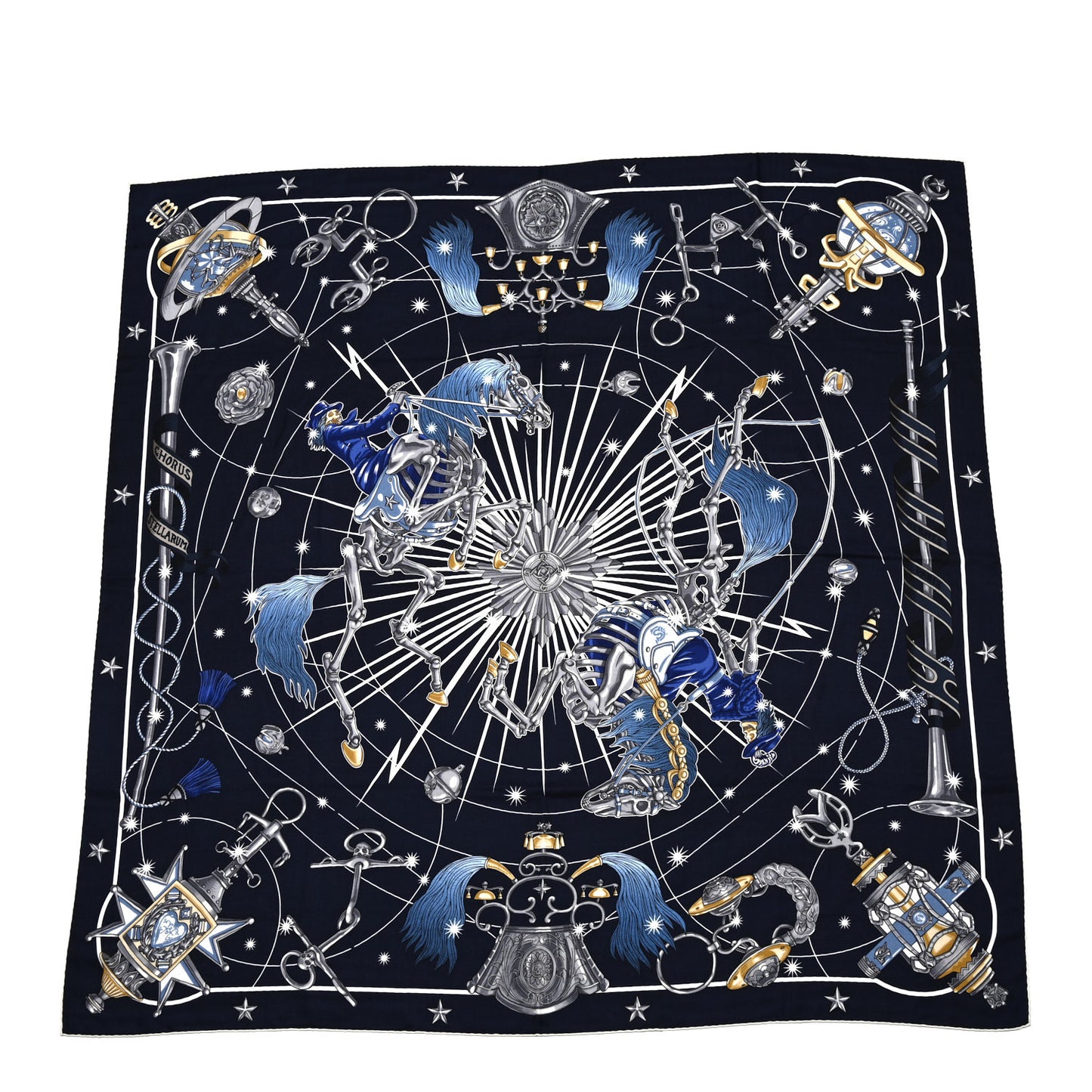 Cashmere Silk Chorus Stellarum Shawl 140 Marine Indigo White