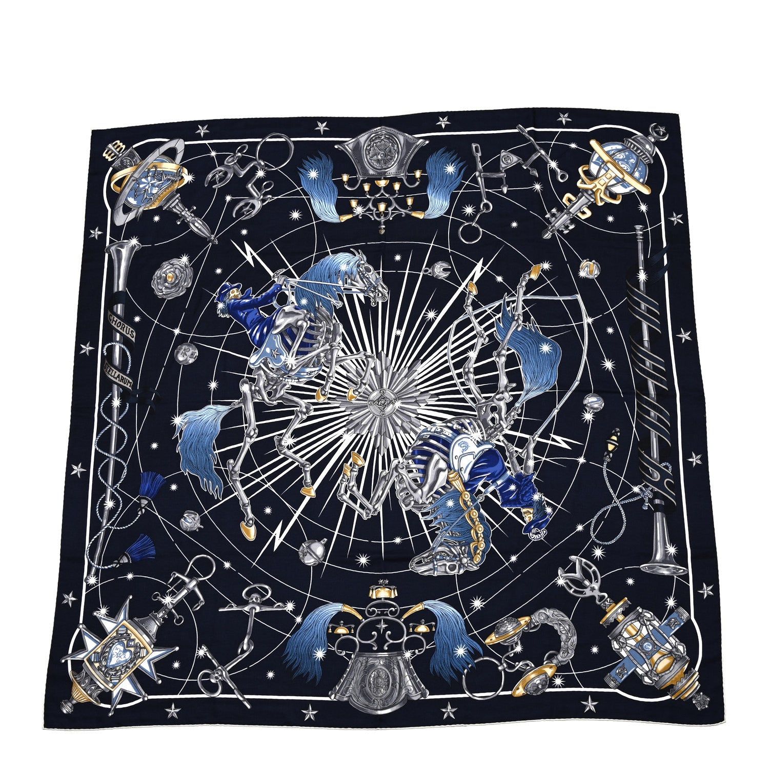 Hermes Cashmere Silk Chorus Stellarum Shawl 140 Marine Indigo White 1 of 6