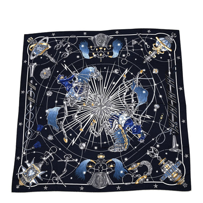 Hermes Cashmere Silk Chorus Stellarum Shawl 140 Marine Indigo White 1 of 6