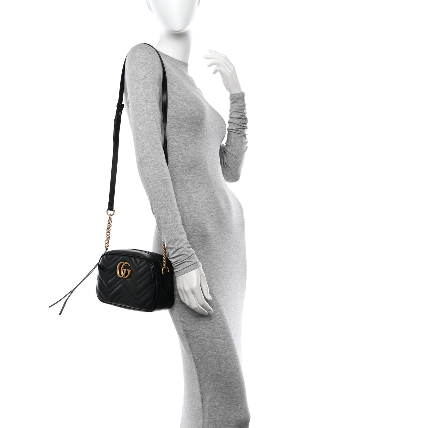 Calfskin Matelasse Small GG Marmont Chain Shoulder Bag Black