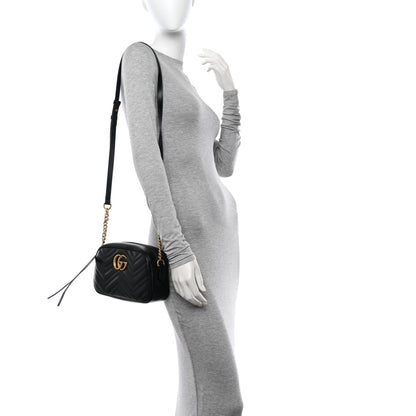 Gucci Calfskin Matelasse Small GG Marmont Chain Shoulder Bag Black 2 of 11