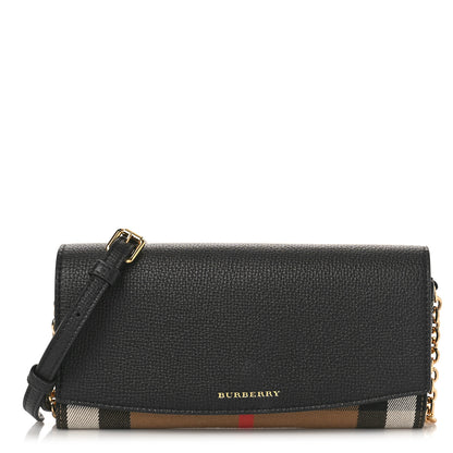 Burberry Grainy Calfskin House Check Henley Wallet On Chain Black 1 of 8