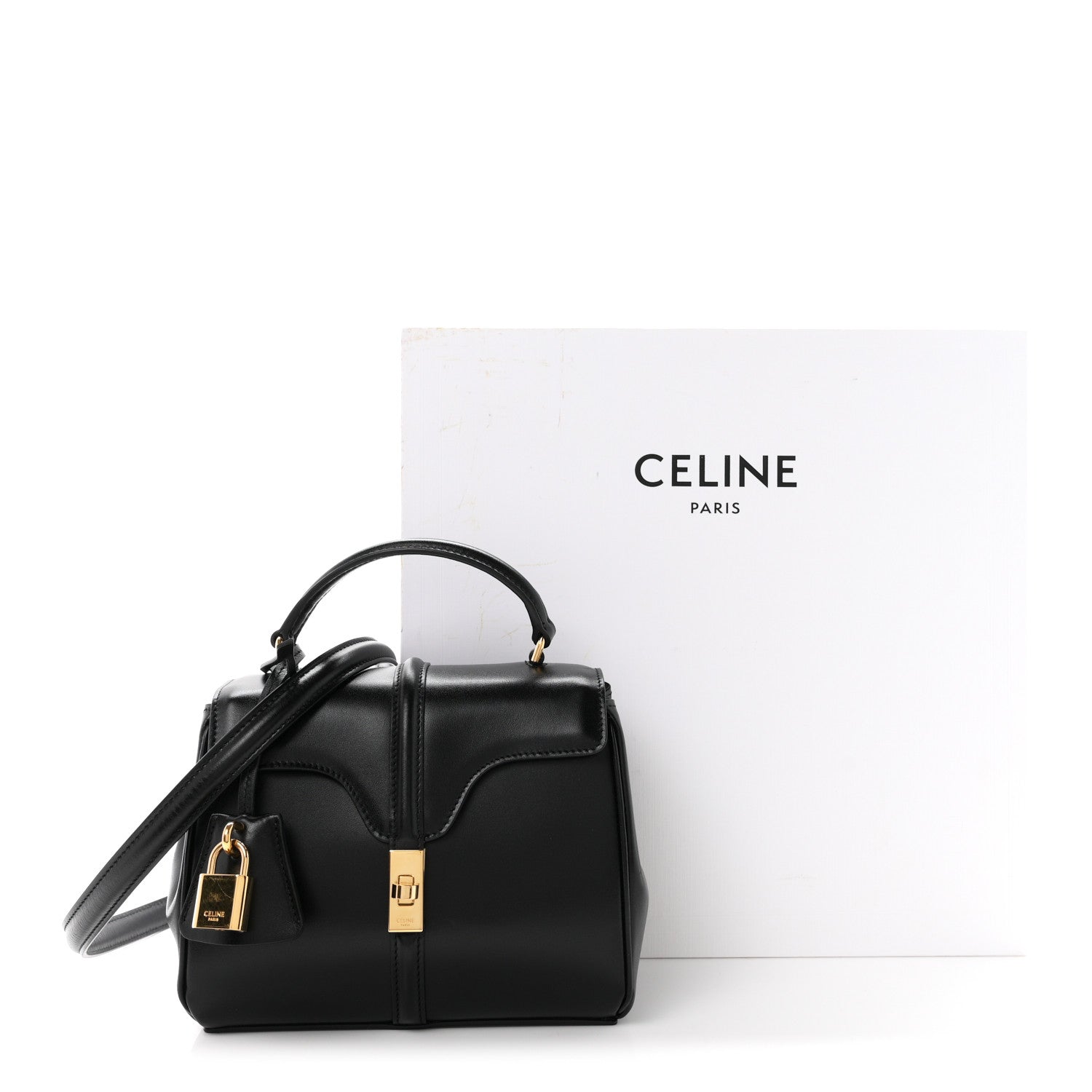 Celine Satinated Calfskin Mini 16 Top Handle Bag Black 13 of 13
