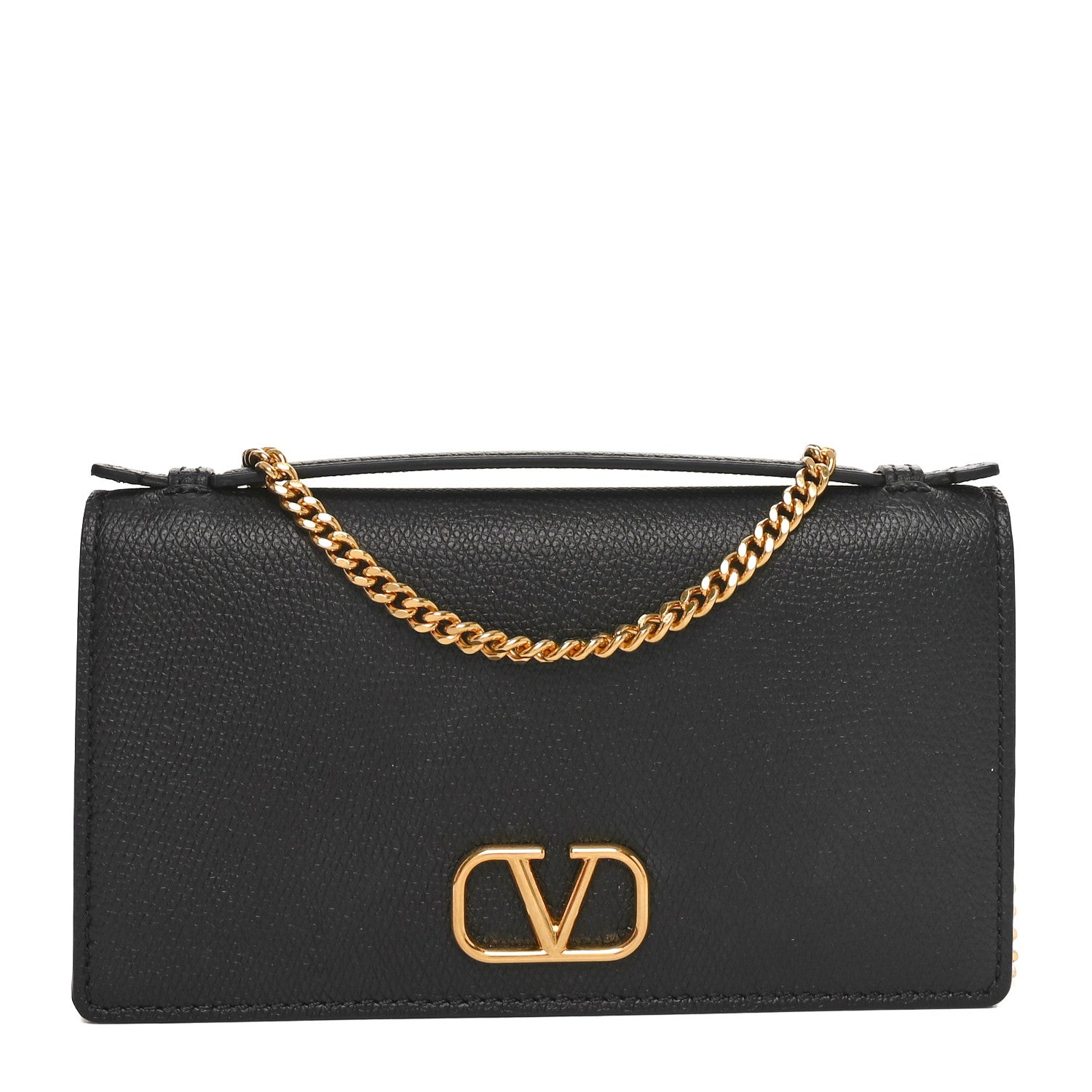 Valentino Garavani Grainy Calfskin VLogo Top Handle Wallet With Chain Black 1 of 10