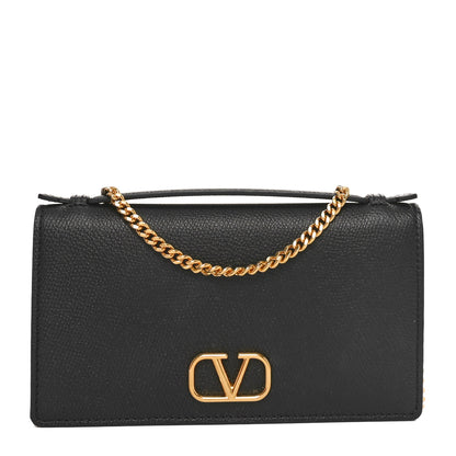 Valentino Garavani Grainy Calfskin VLogo Top Handle Wallet With Chain Black 1 of 10
