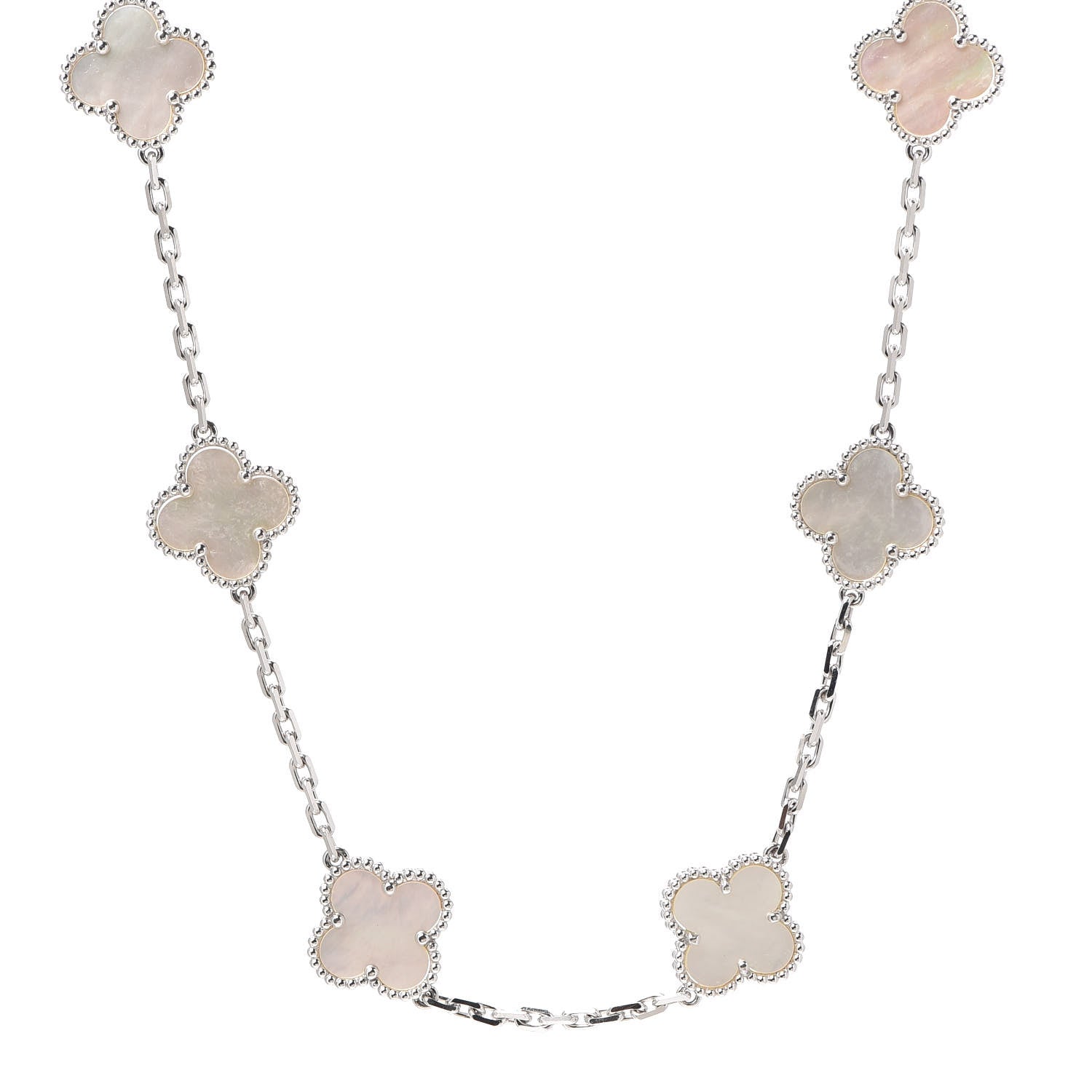 Van Cleef & Arpels 18K White Gold Mother of Pearl 10 Motifs Vintage Alhambra Necklace 1 of 8