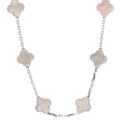 Van Cleef & Arpels 18K White Gold Mother of Pearl 10 Motifs Vintage Alhambra Necklace 1 of 8