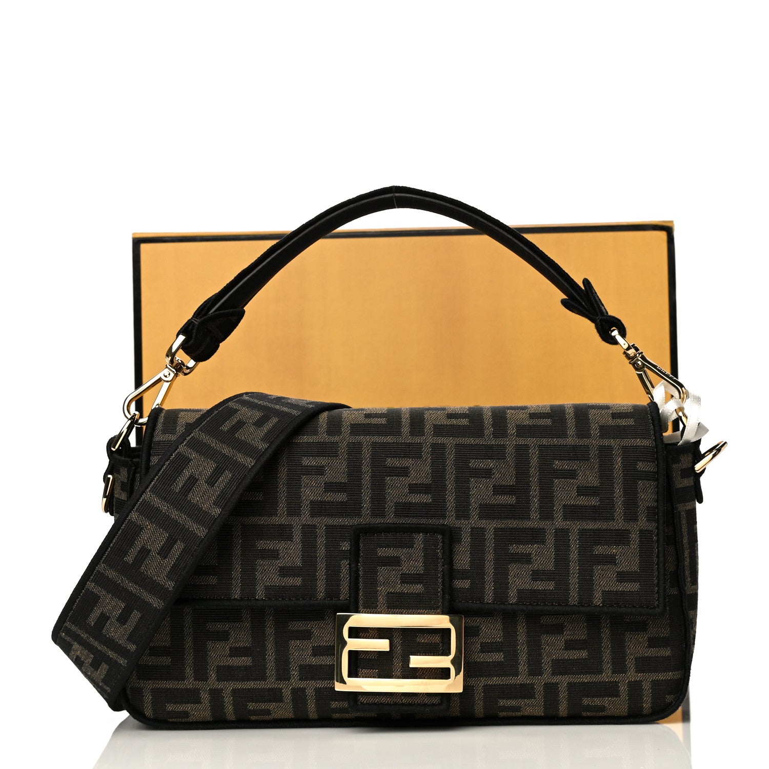 Fendi Fabric Jacquard FF 1974 Medium Baguette Tobacco Moro Black 12 of 12