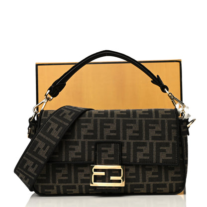 Fendi Fabric Jacquard FF 1974 Medium Baguette Tobacco Moro Black 12 of 12