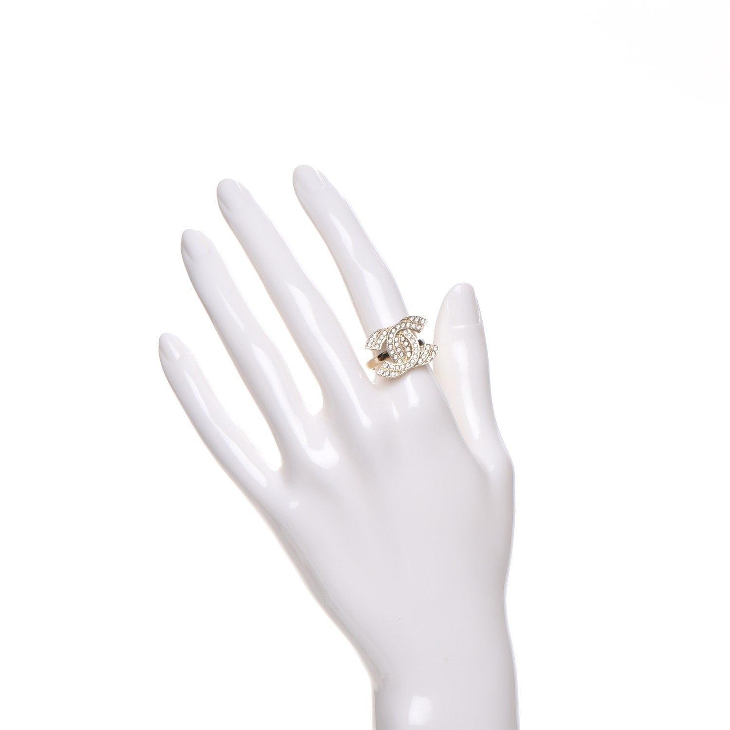 Chanel Crystal Double CC Ring 6.25 Light Gold 2 of 5